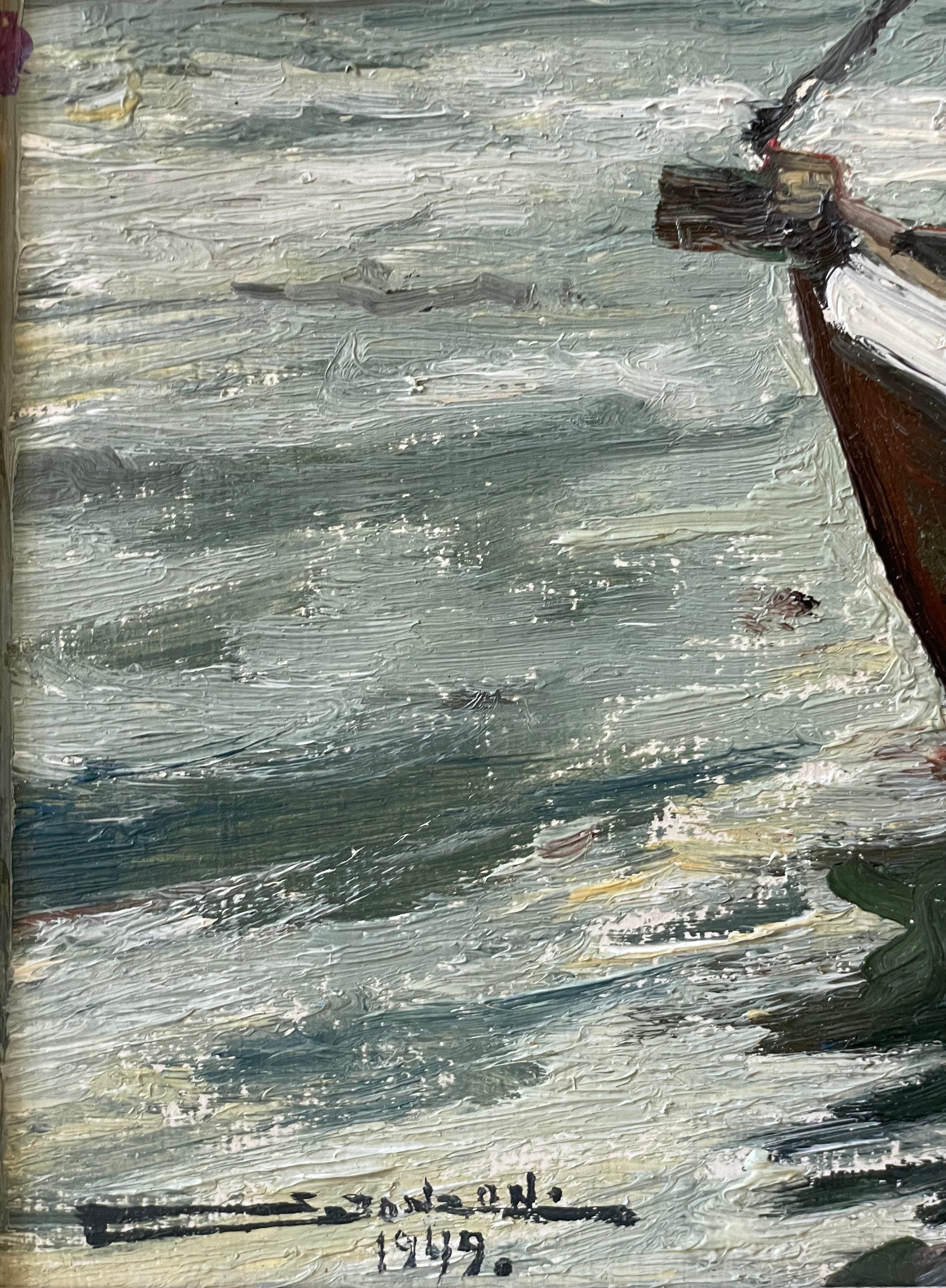 Brown Boat in Harbour