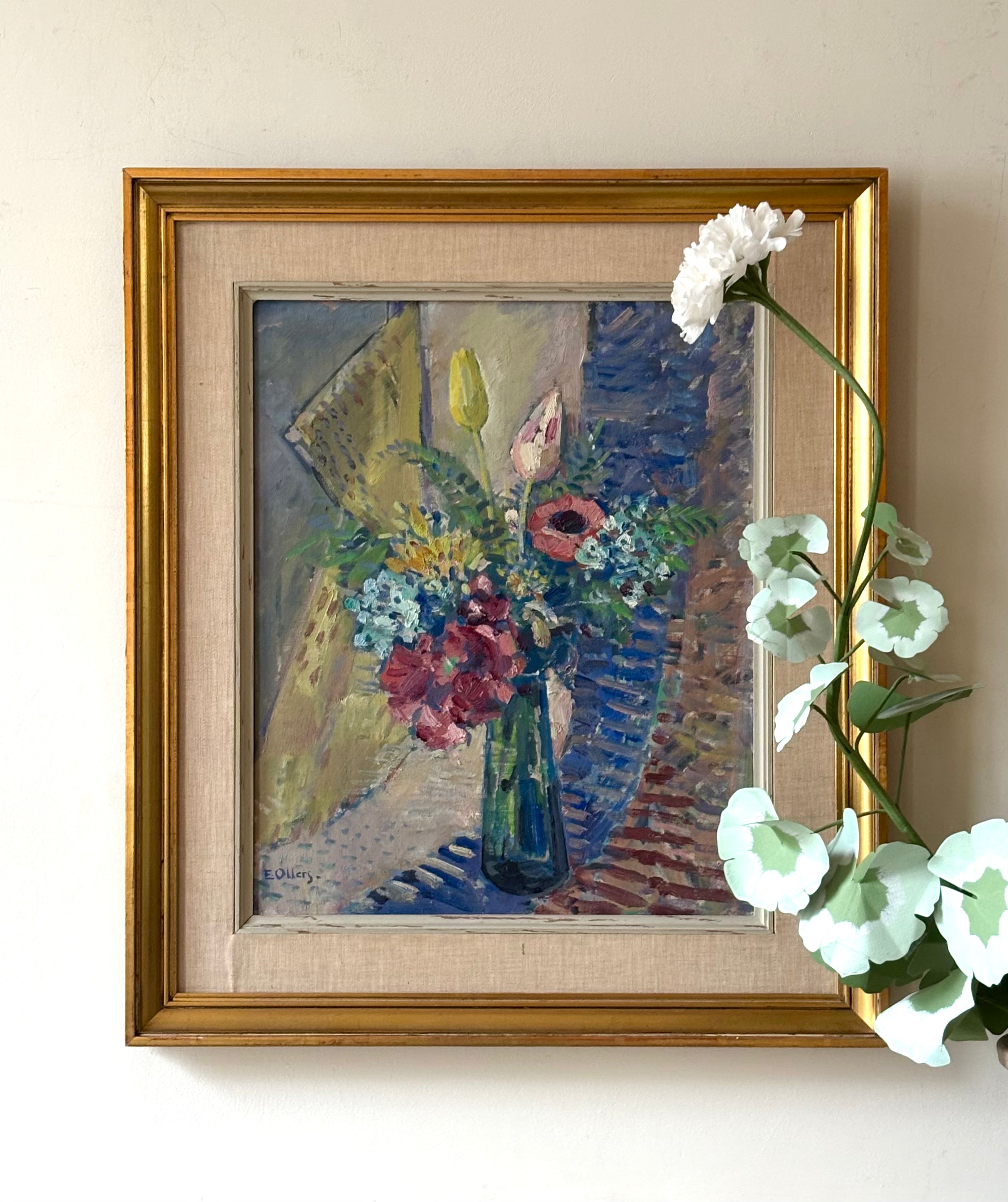 Flowers in a Green Glass Vase