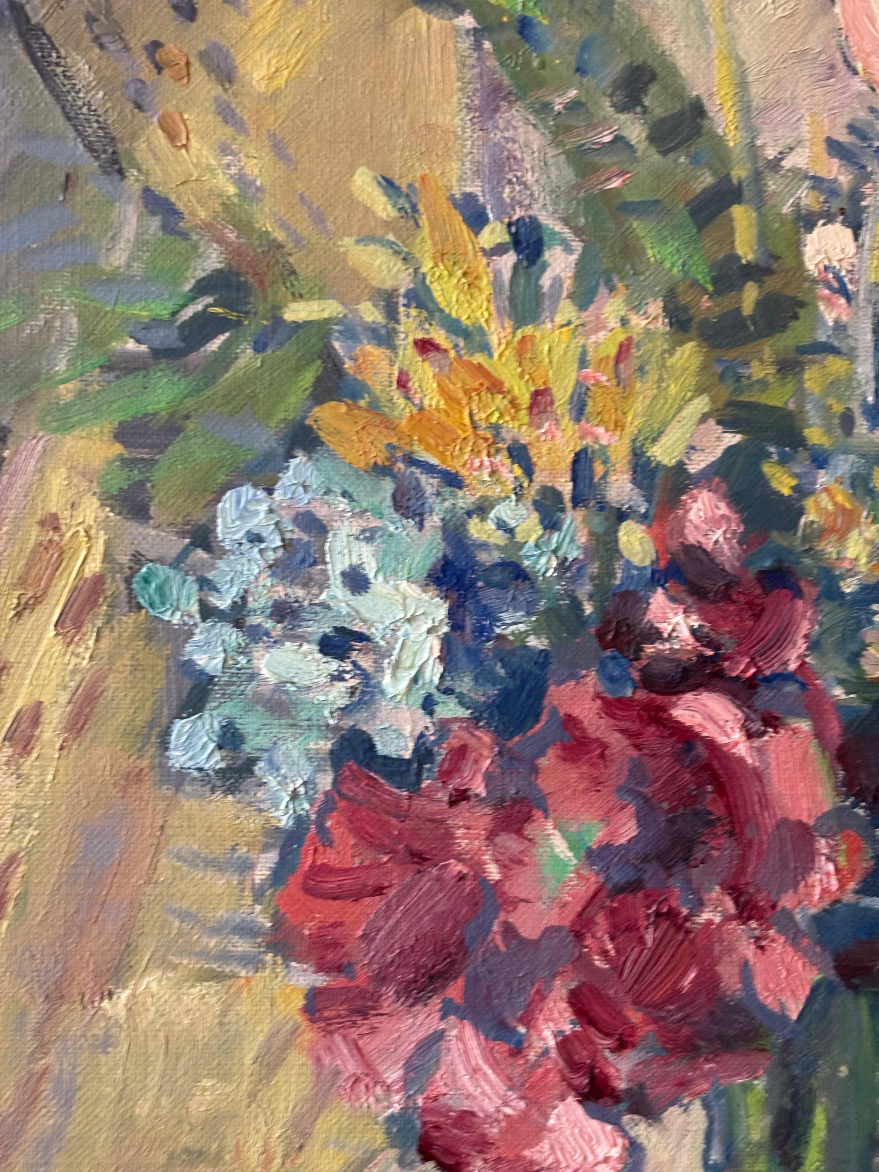 Flowers in a Green Glass Vase