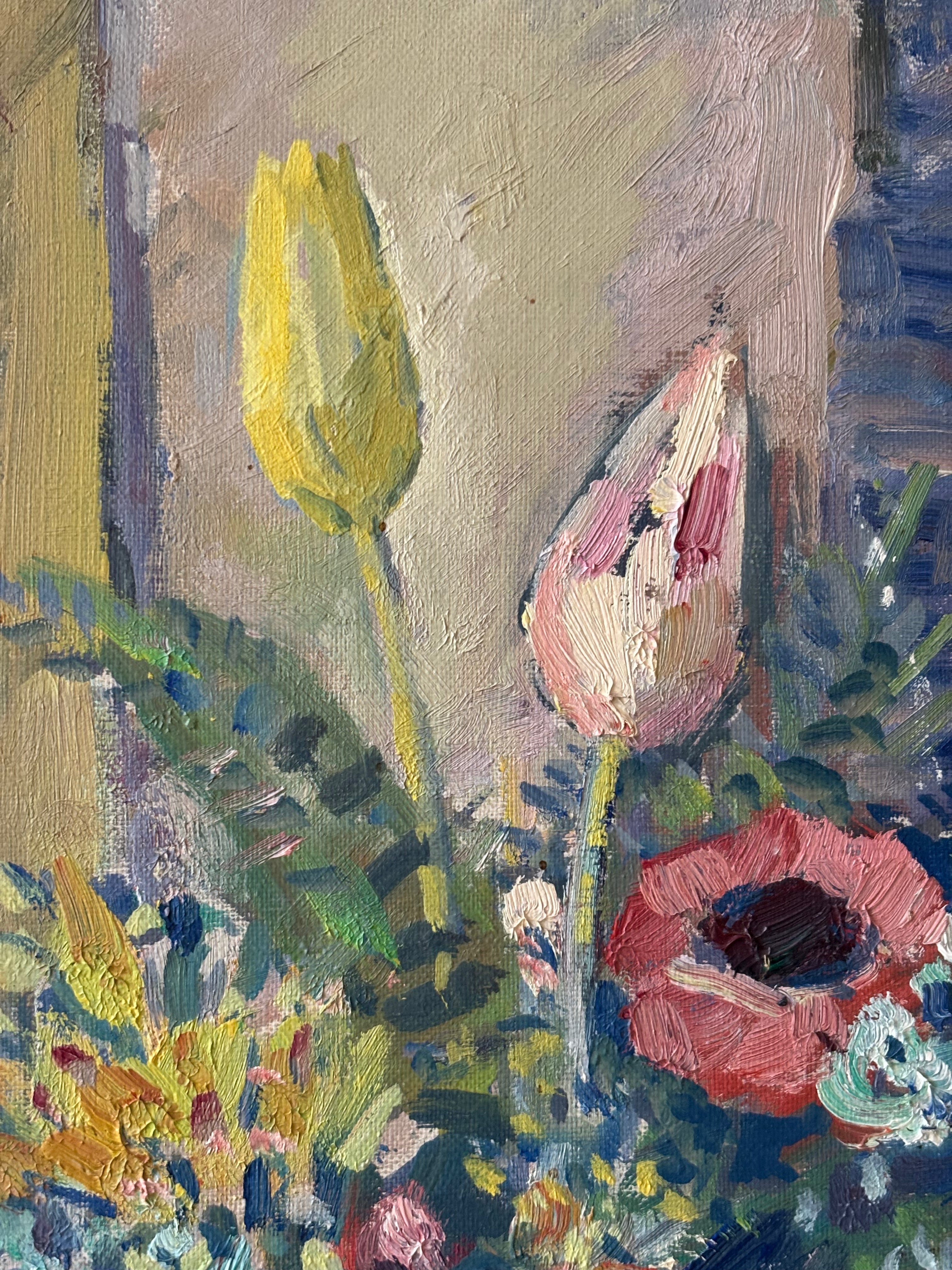 Flowers in a Green Glass Vase