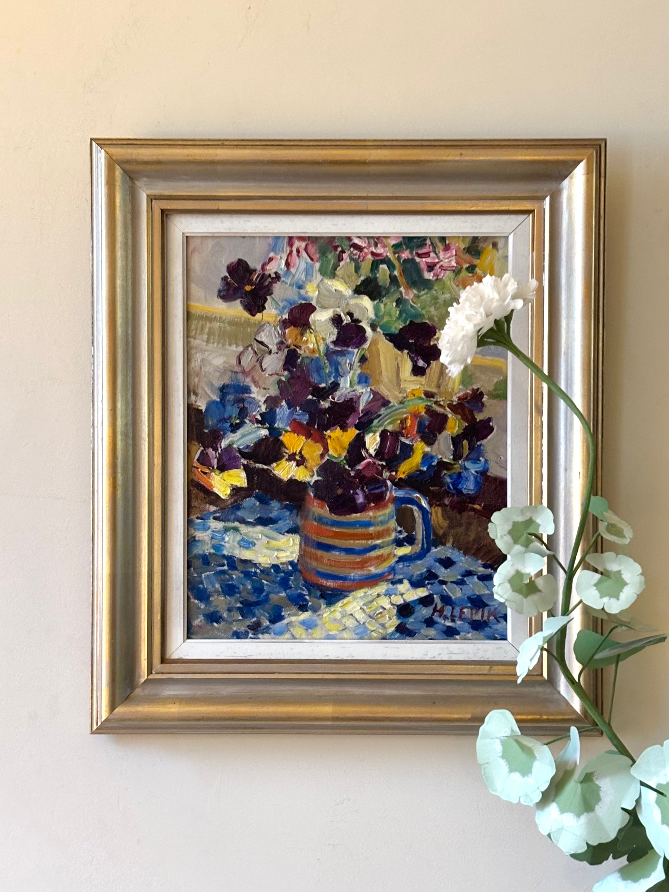 Flowers in a Striped Jug