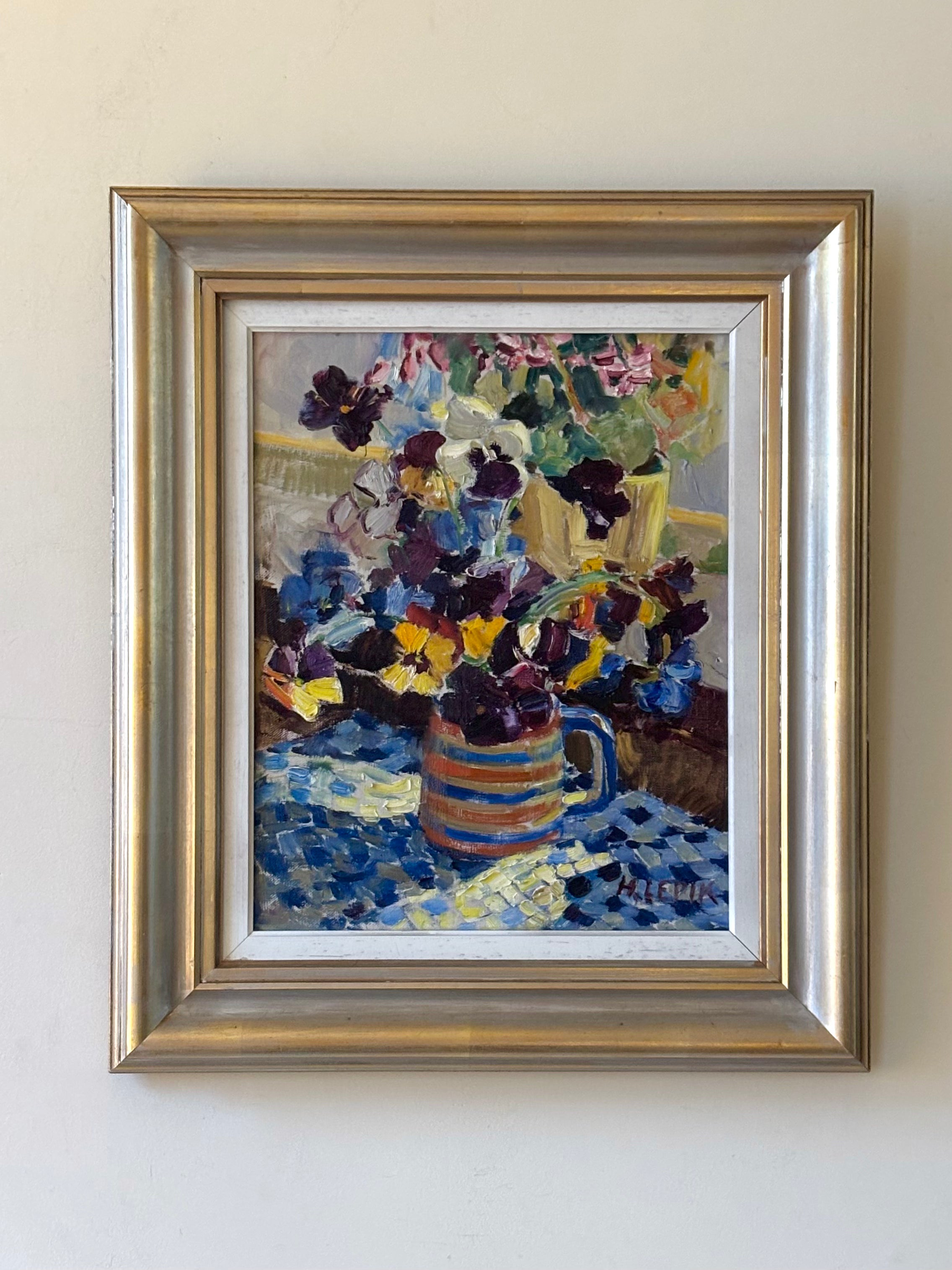 Flowers in a Striped Jug
