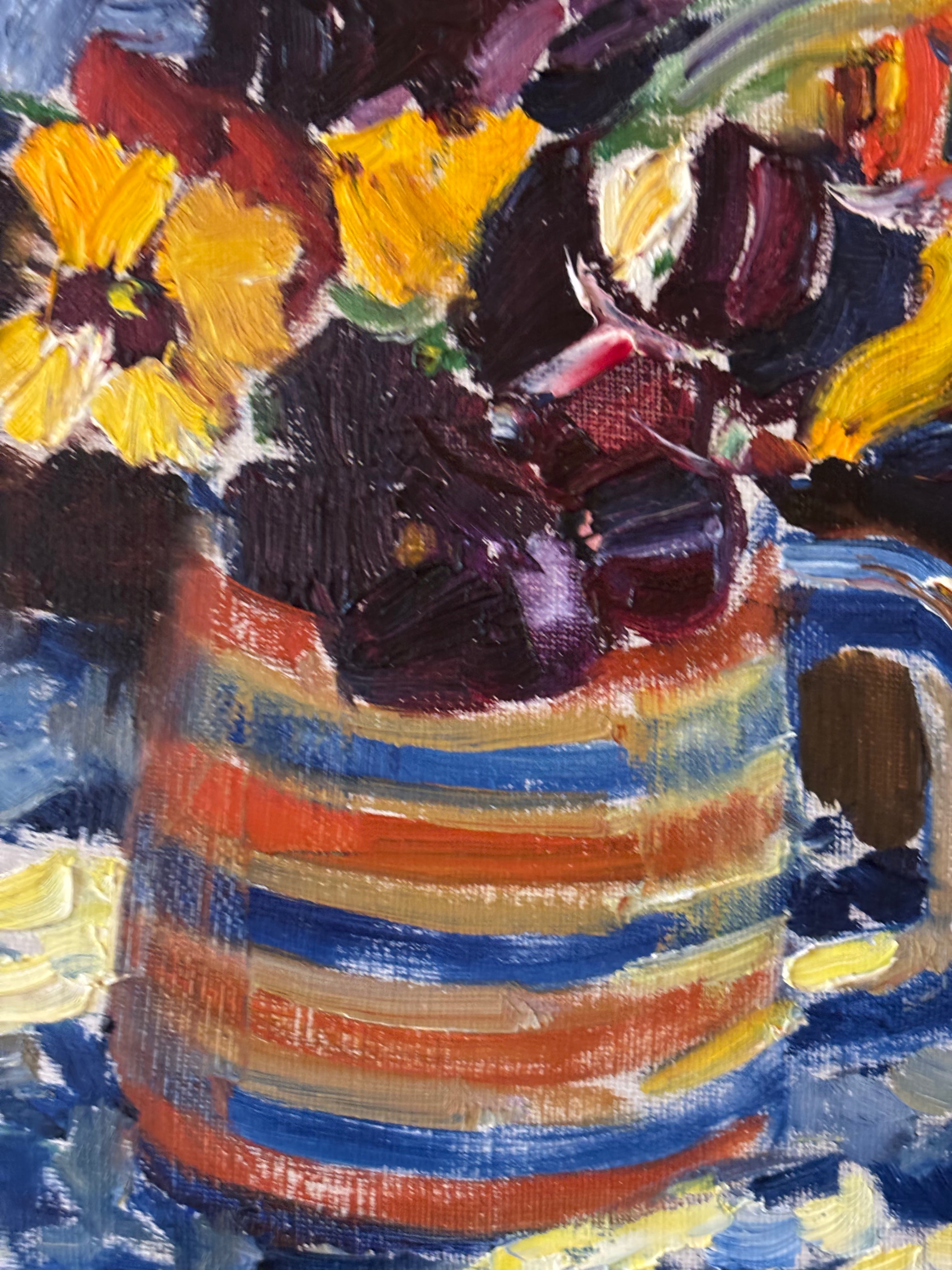 Flowers in a Striped Jug