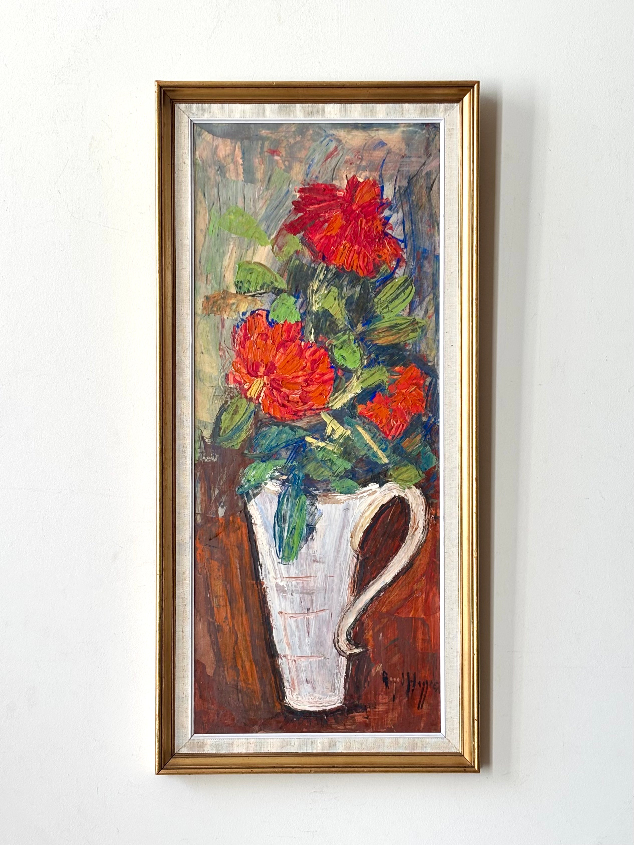 Red Roses in White Jug