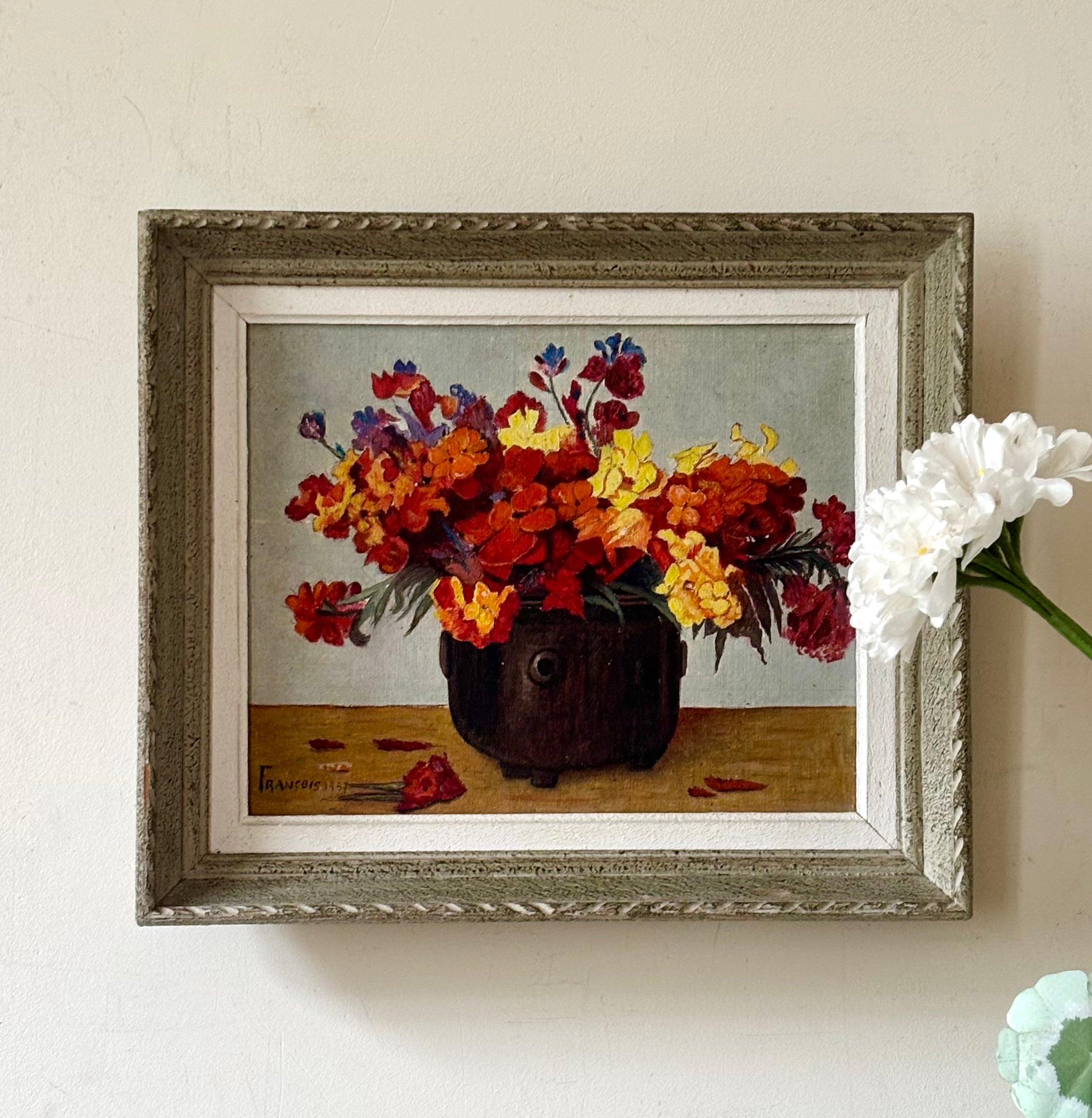 Marigolds in a Wooden Pot