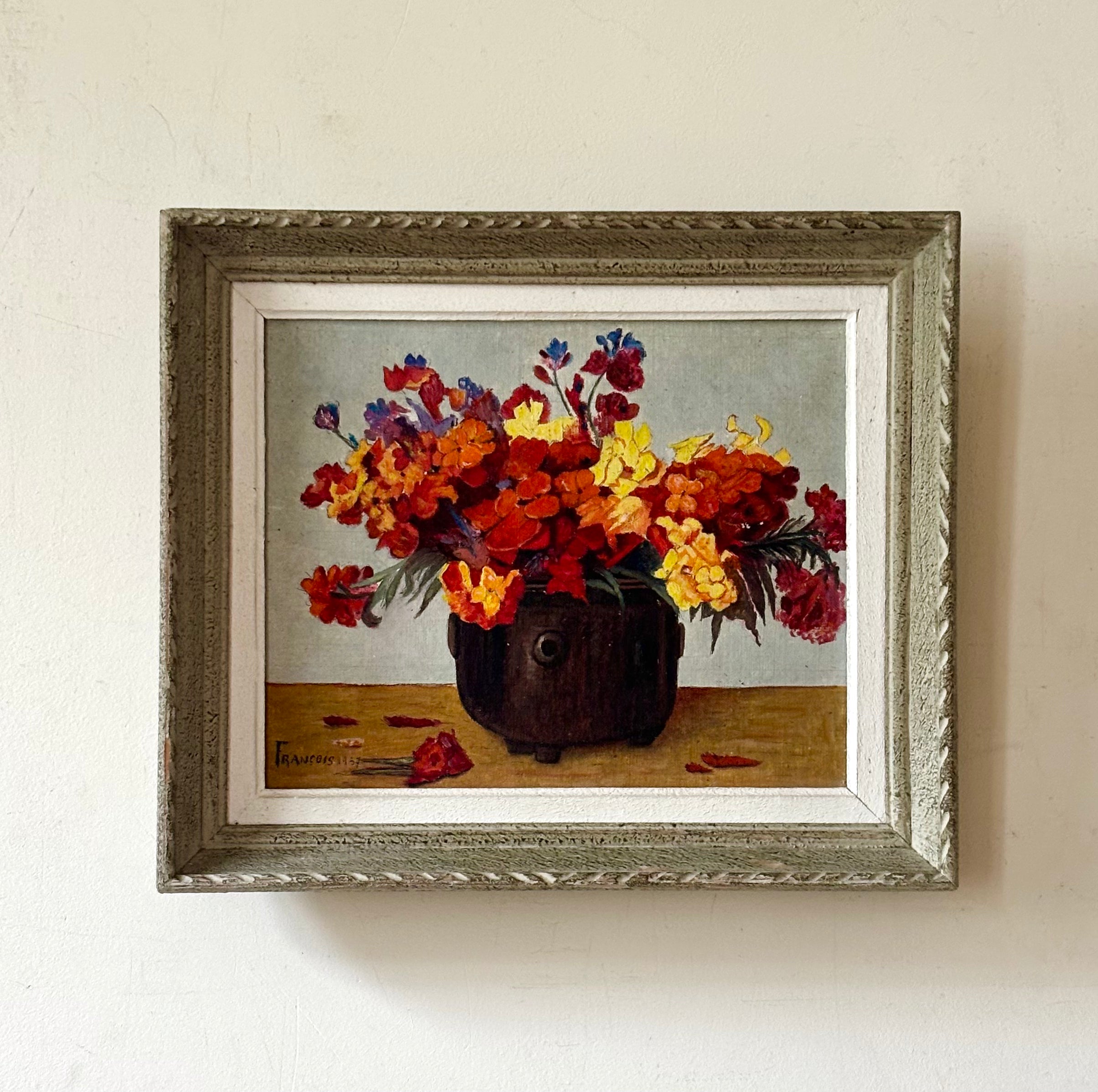 Marigolds in a Wooden Pot