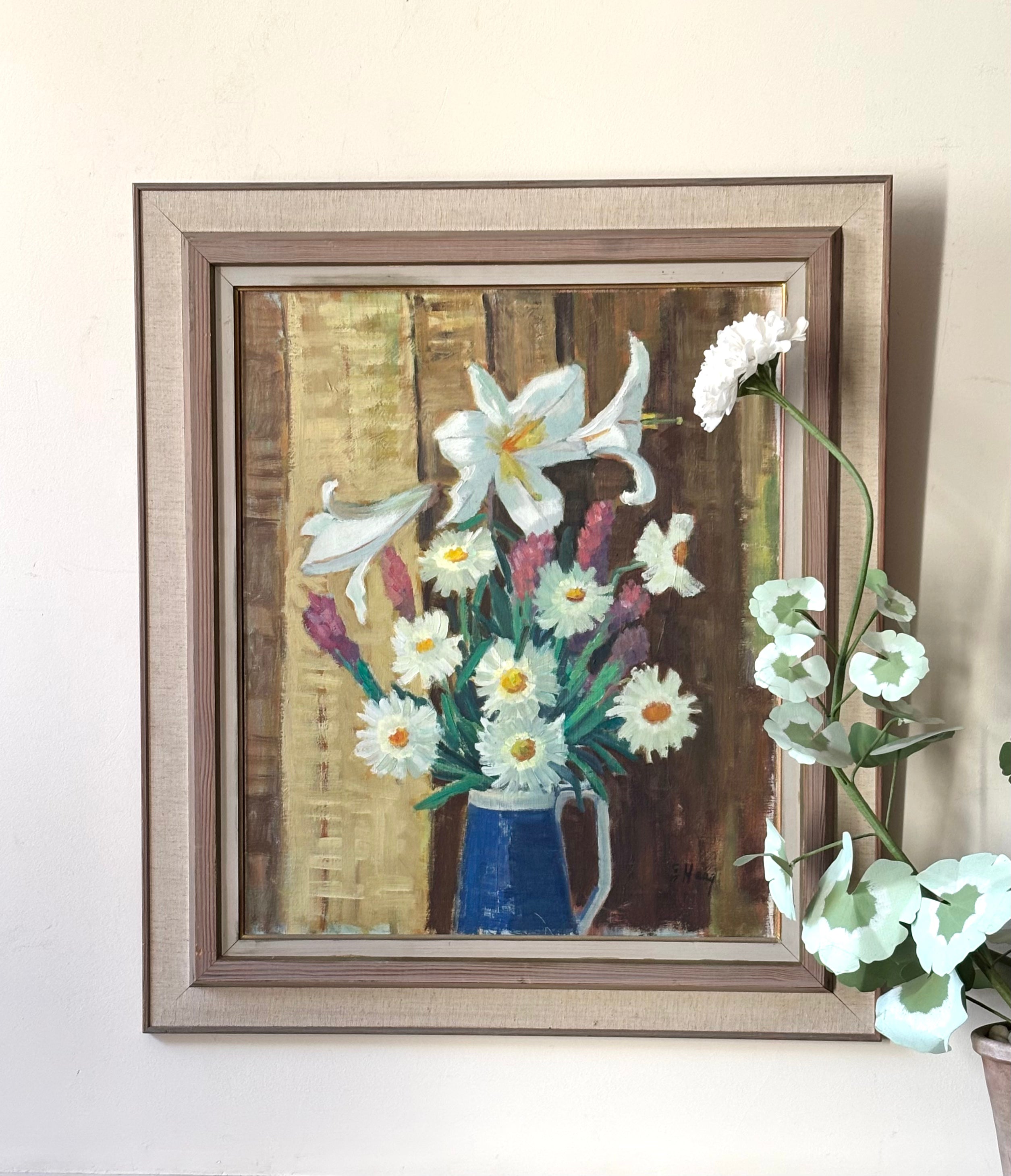 White Flowers in a Blue Jug