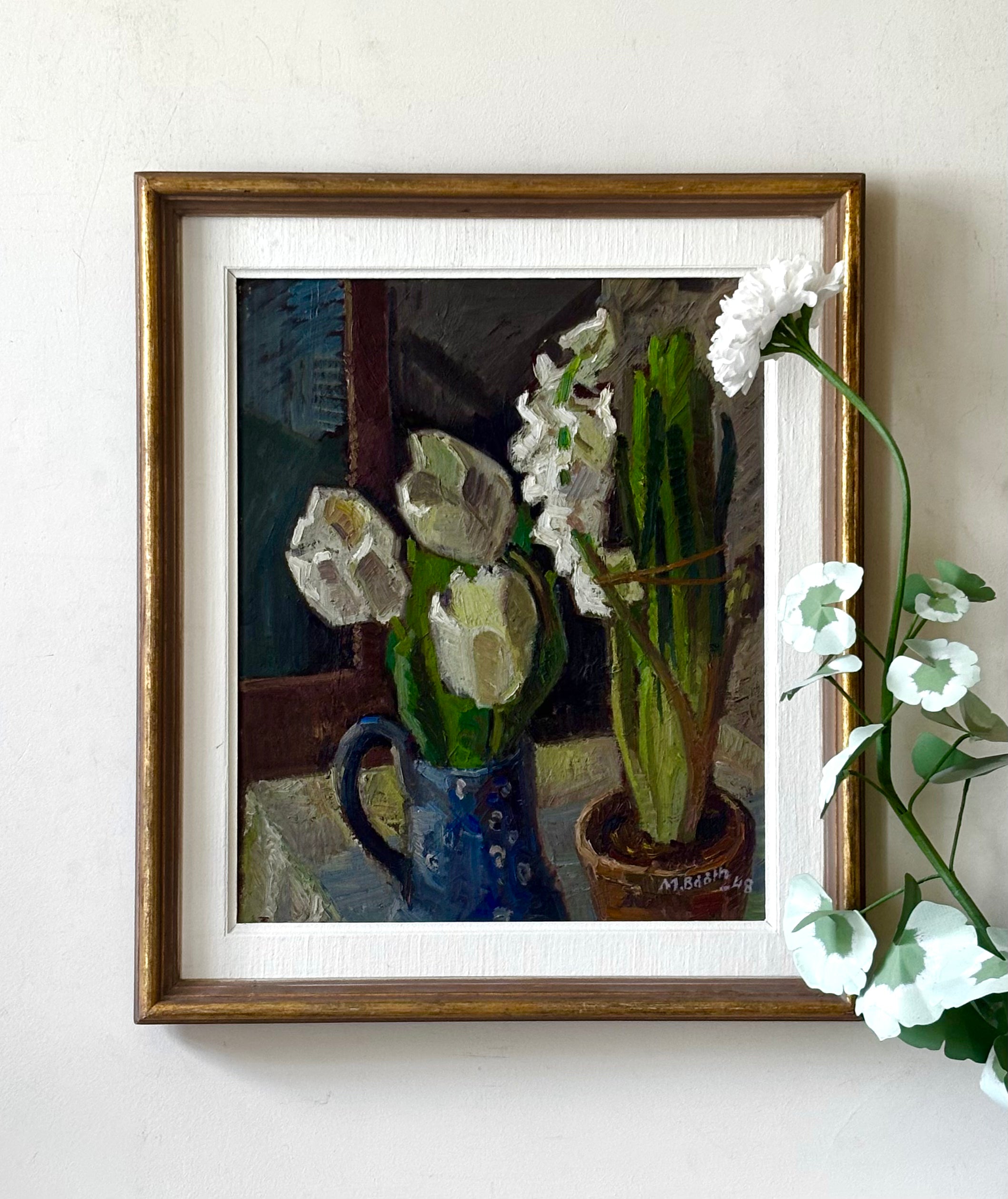White Tulips in a Blue Jug