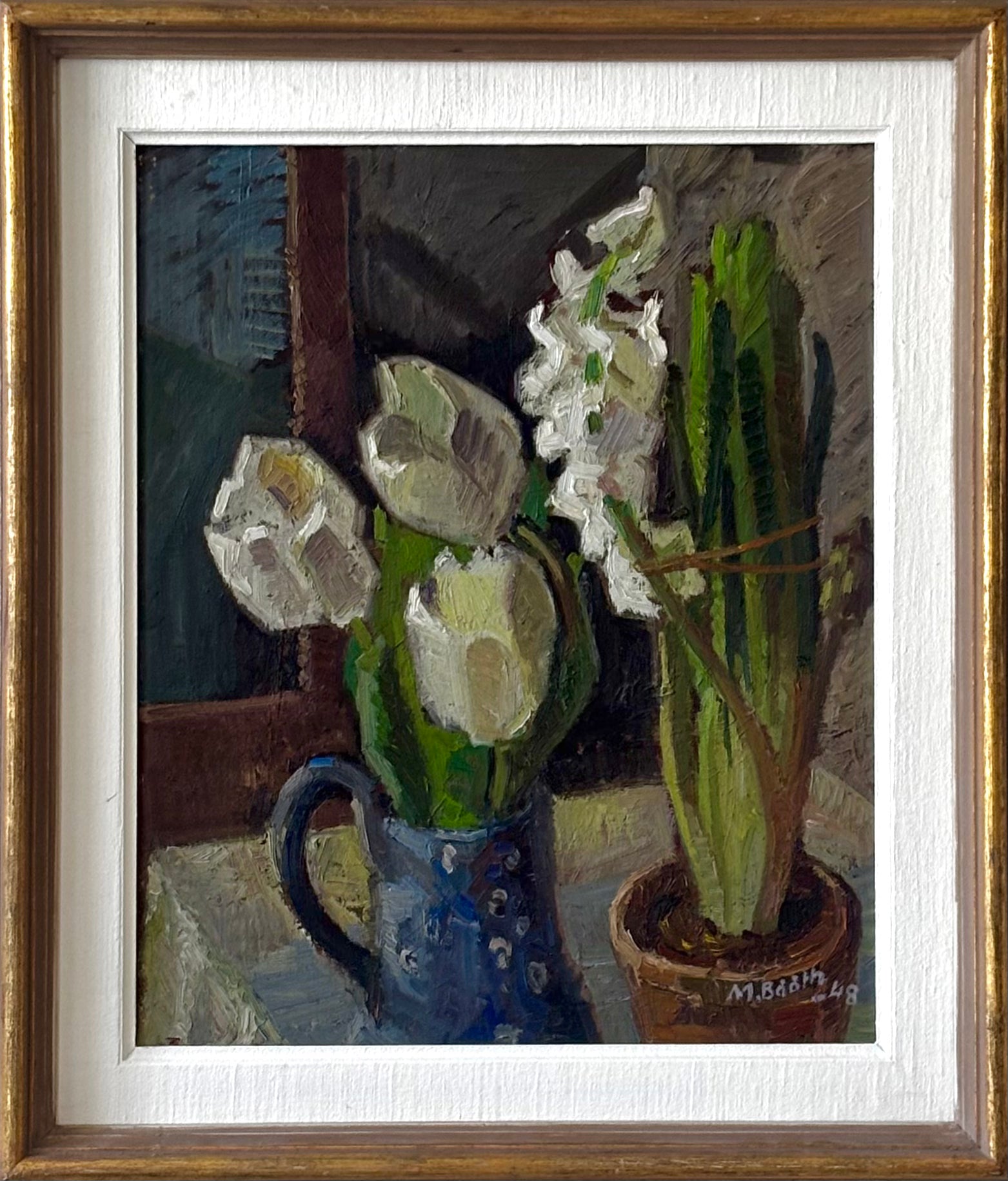 White Tulips in a Blue Jug