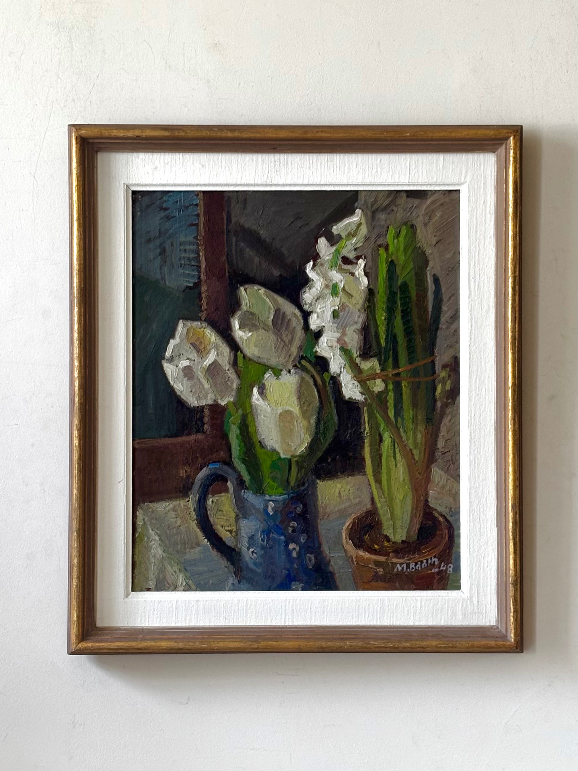 White Tulips in a Blue Jug