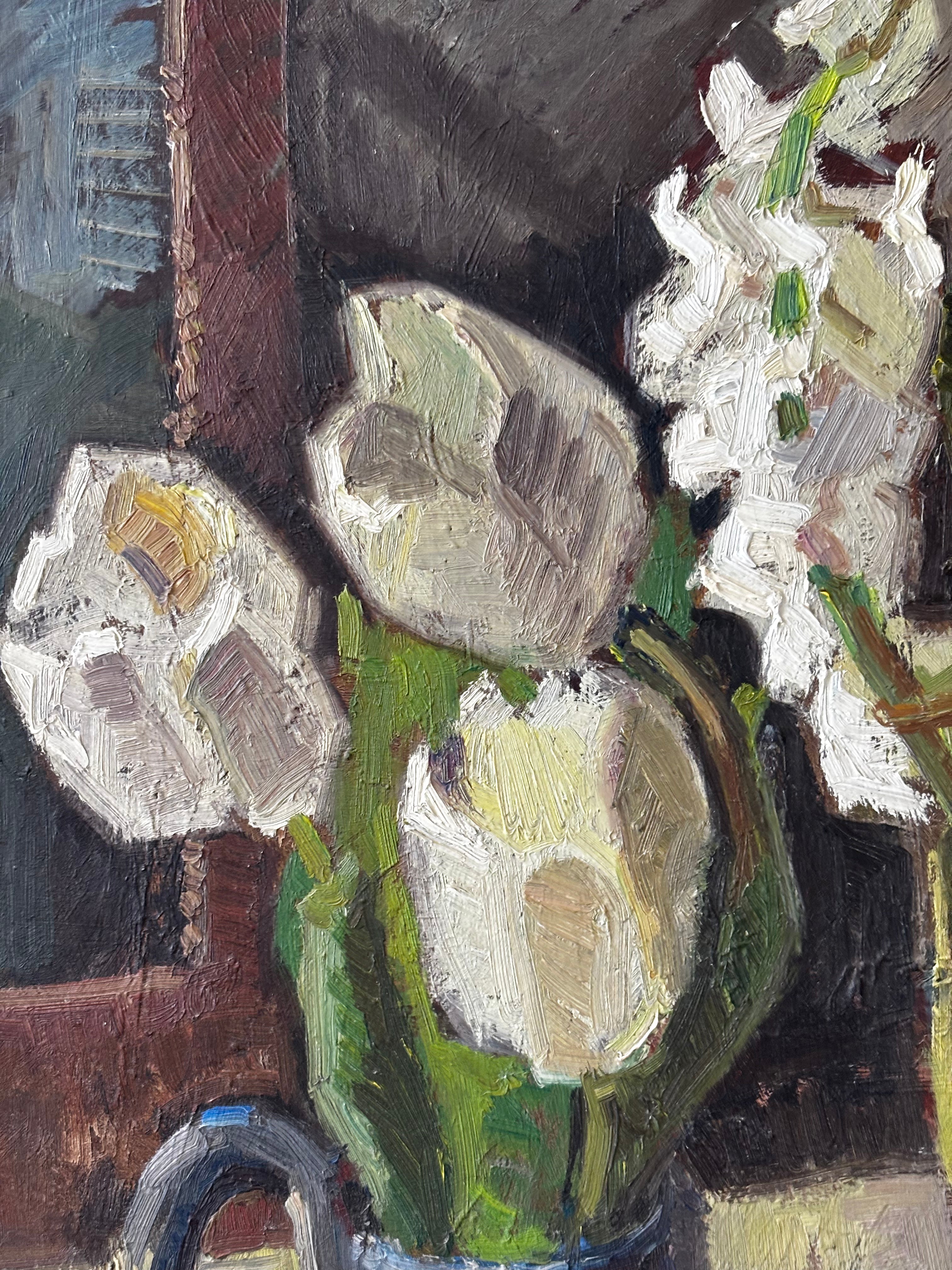 White Tulips in a Blue Jug