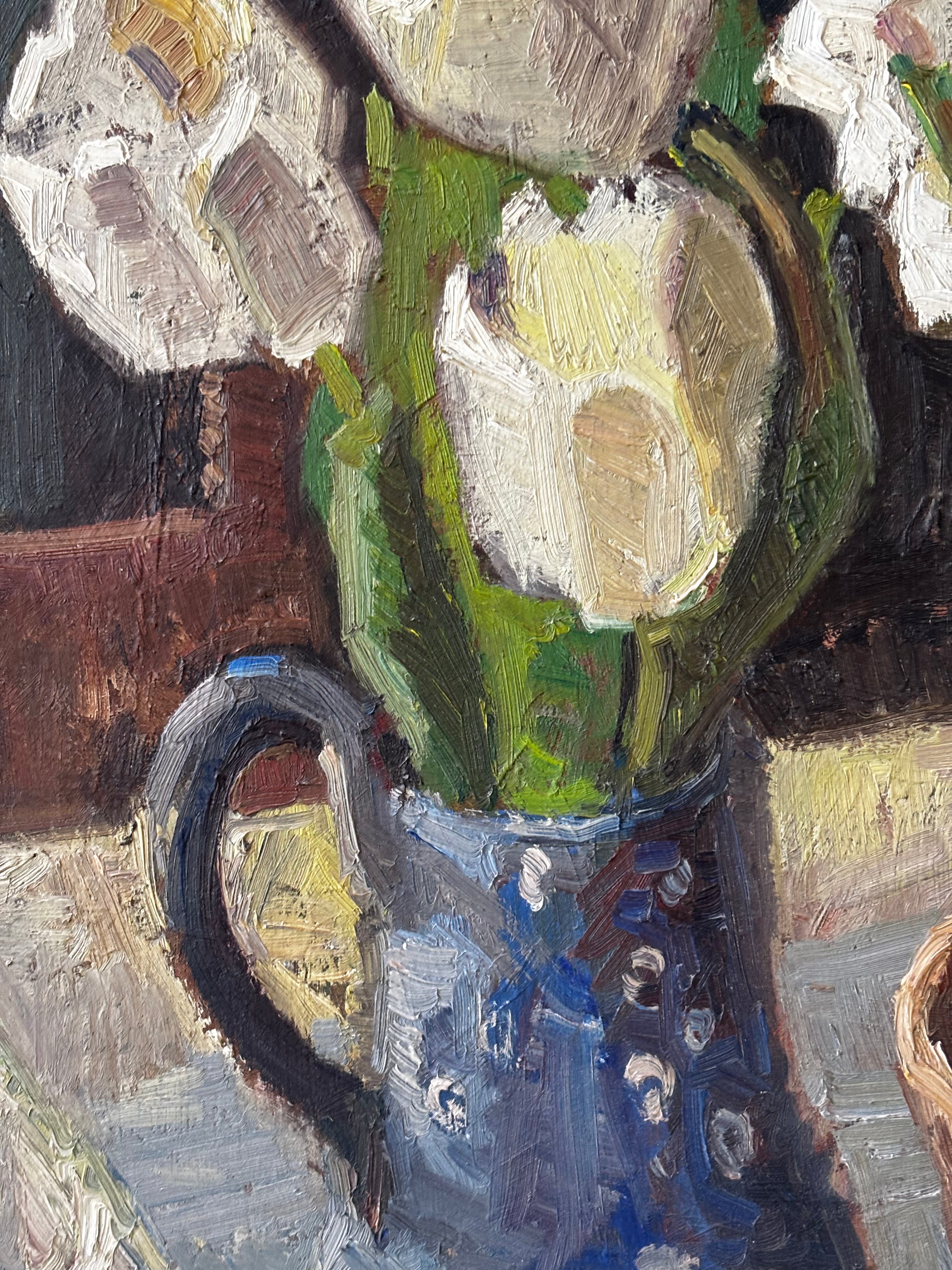 White Tulips in a Blue Jug