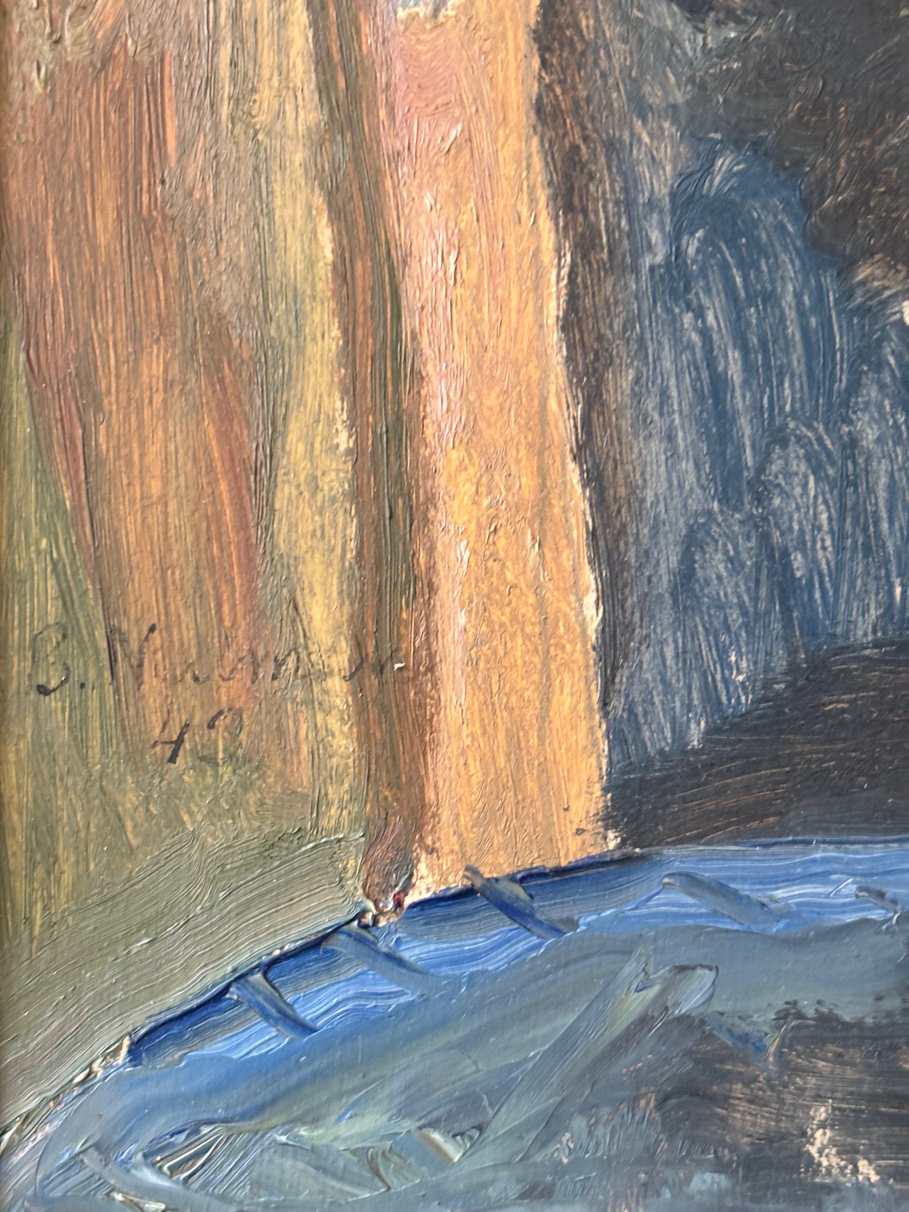 Red Tulips with a Blue Chair