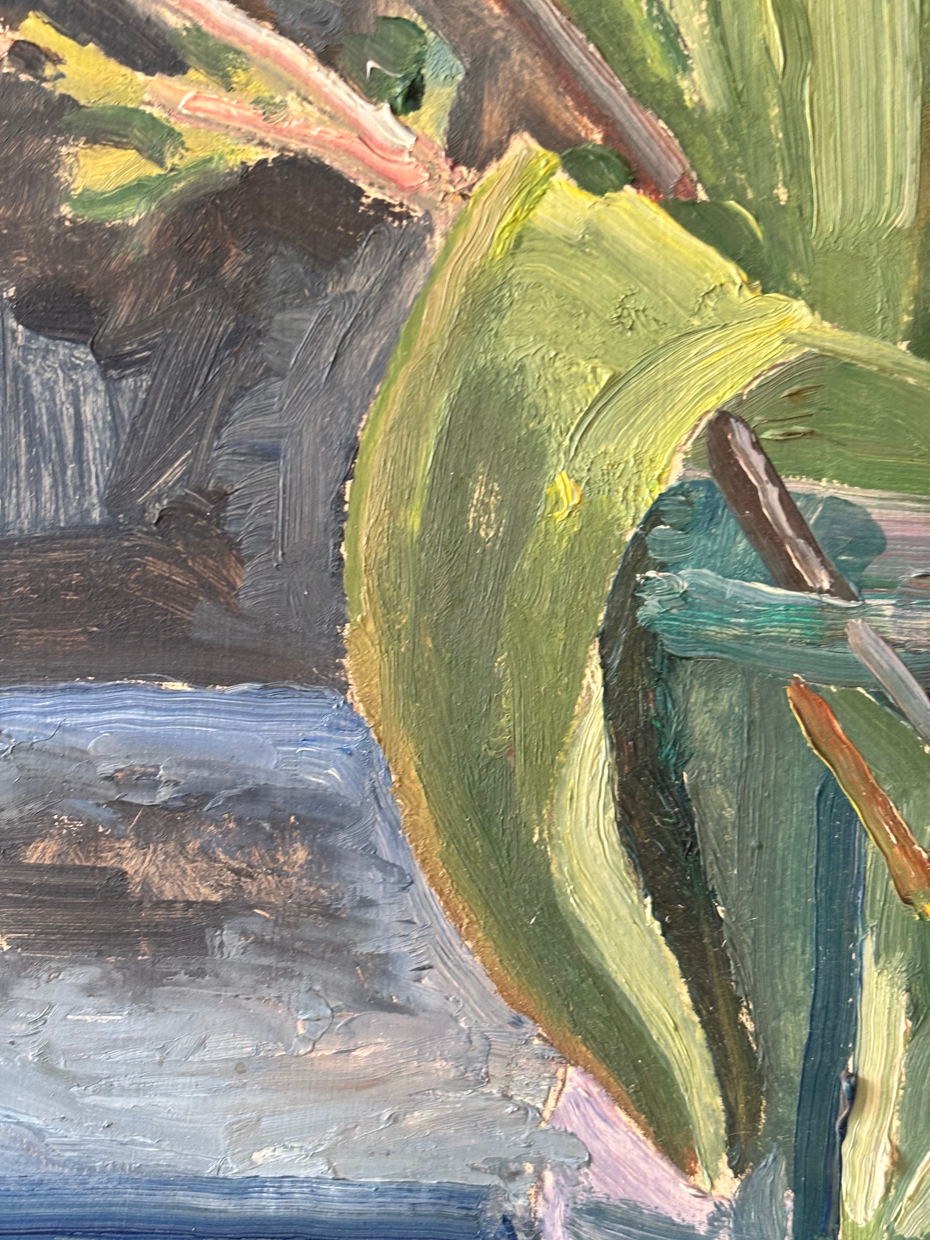 Red Tulips with a Blue Chair