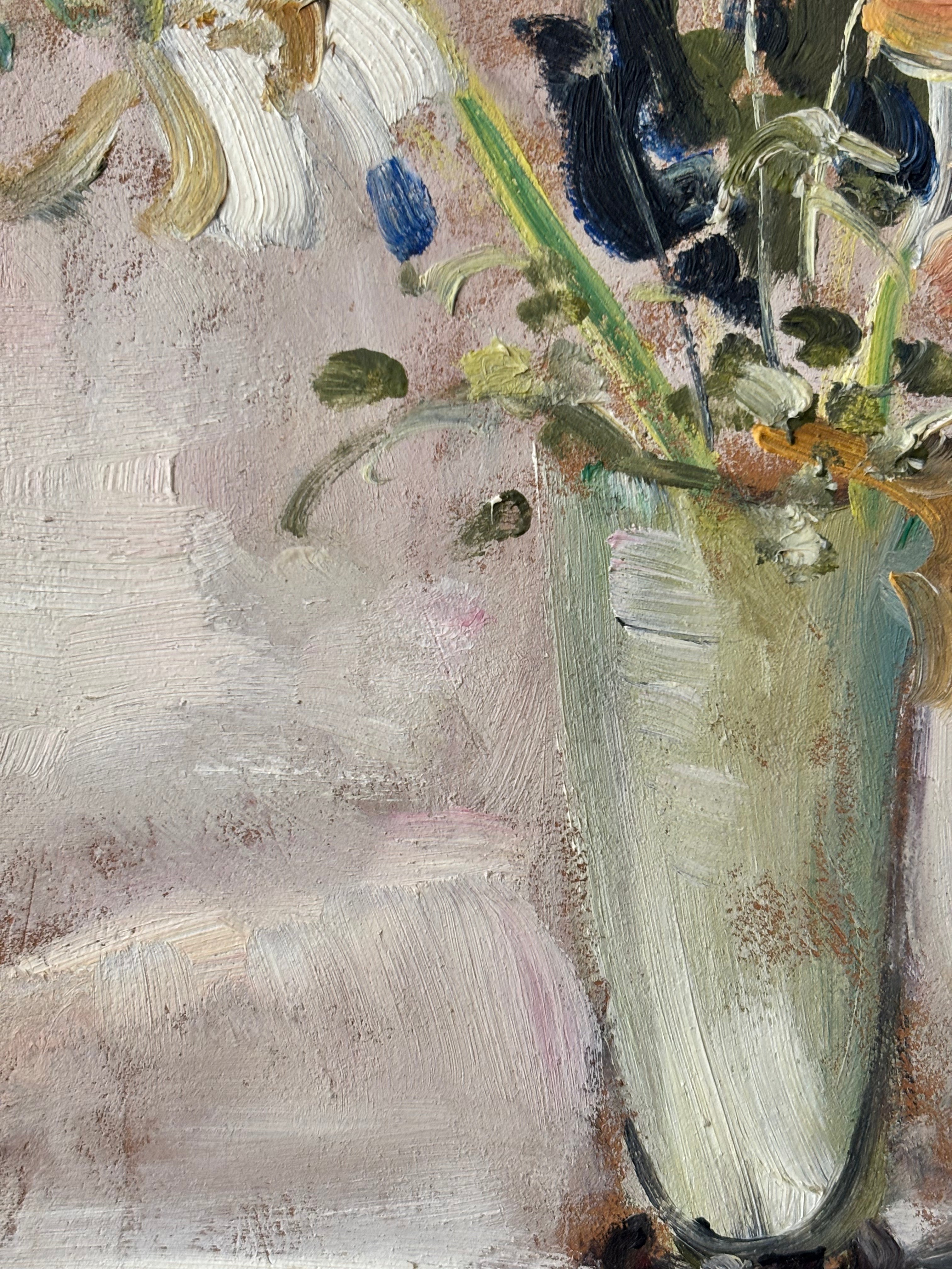 Spring Flowers in a Tall Glass Vase
