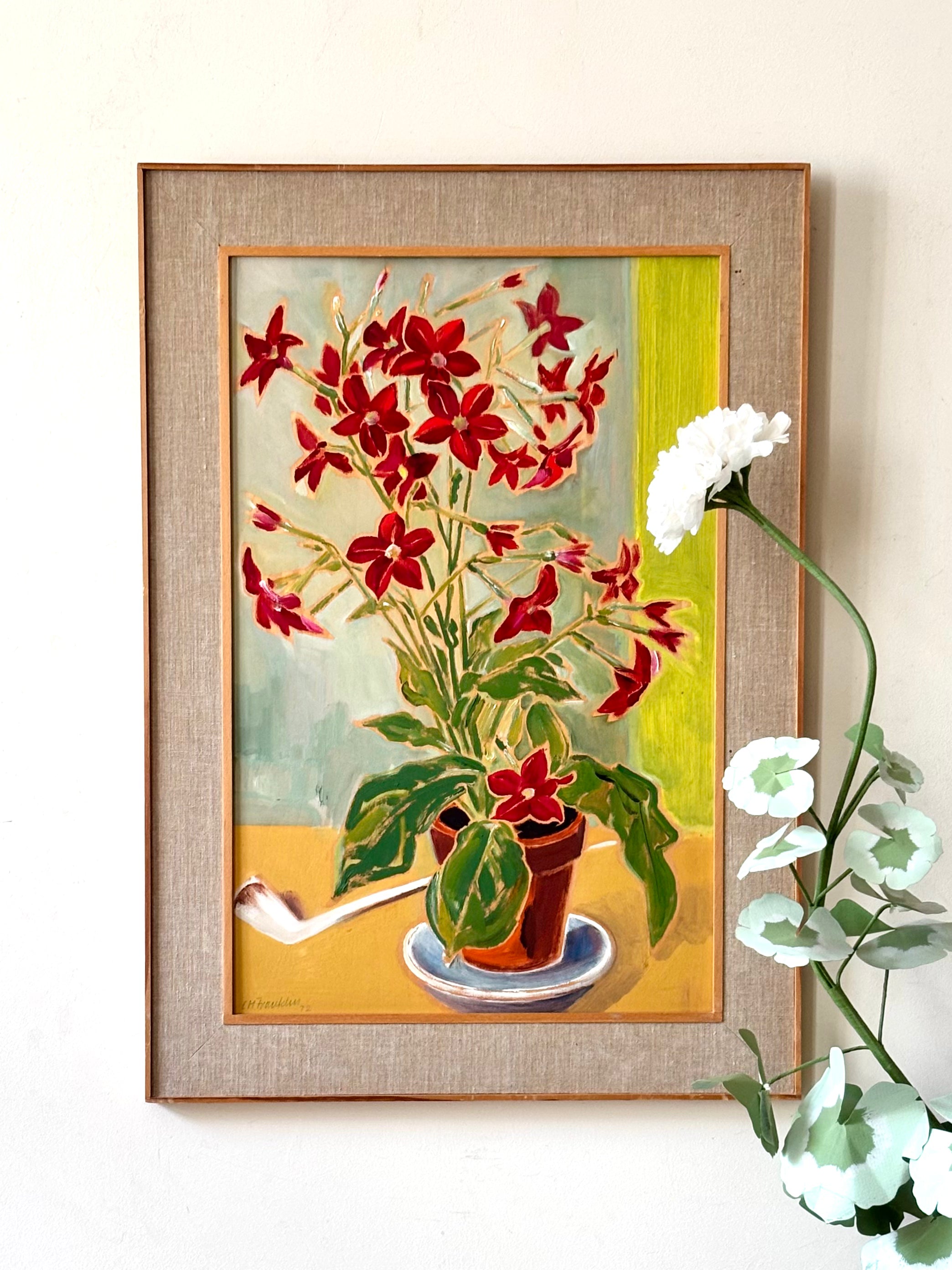 Red Tobacco Flowers with a Pipe