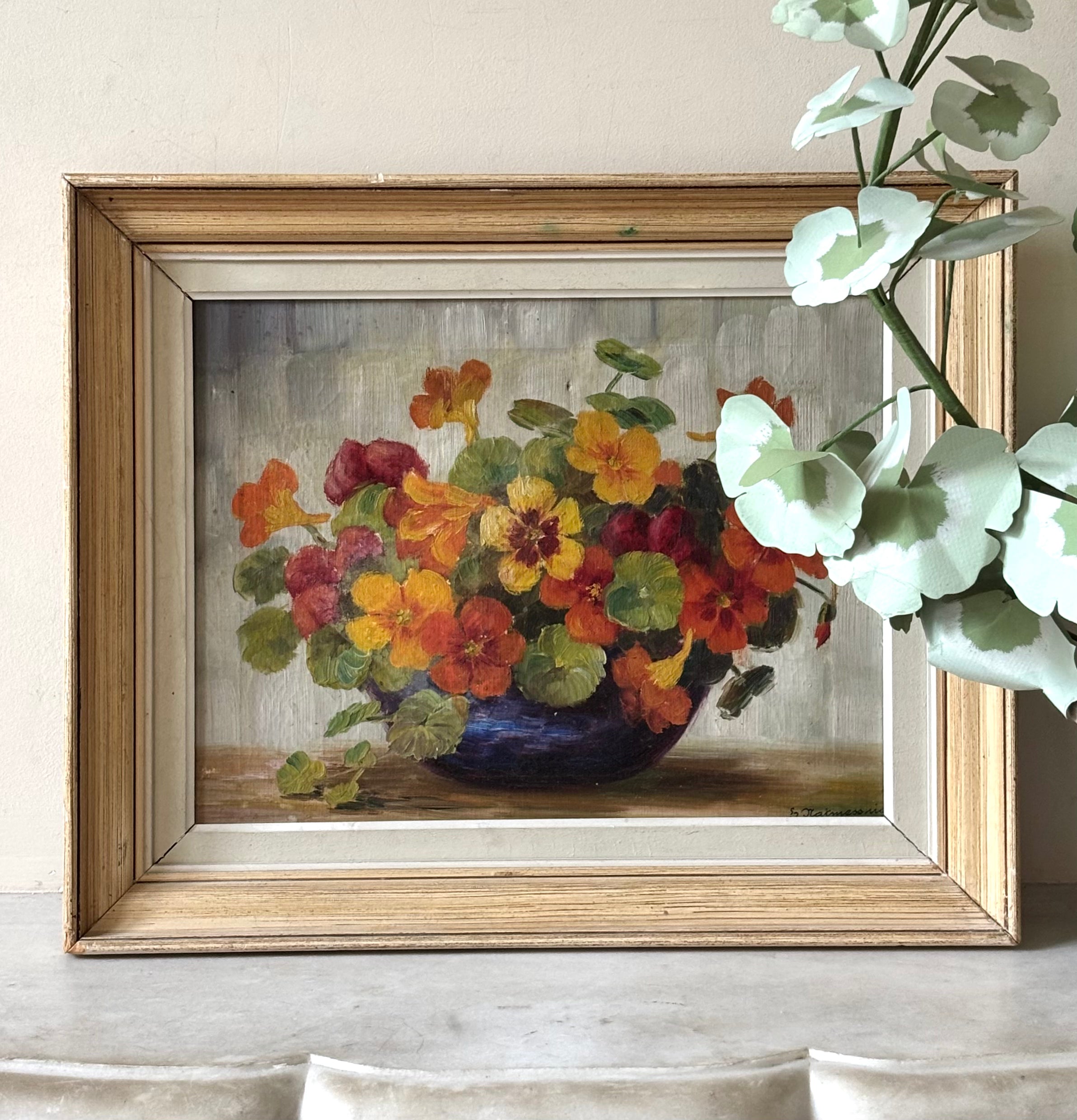 Nasturtiums in a Blue Bowl