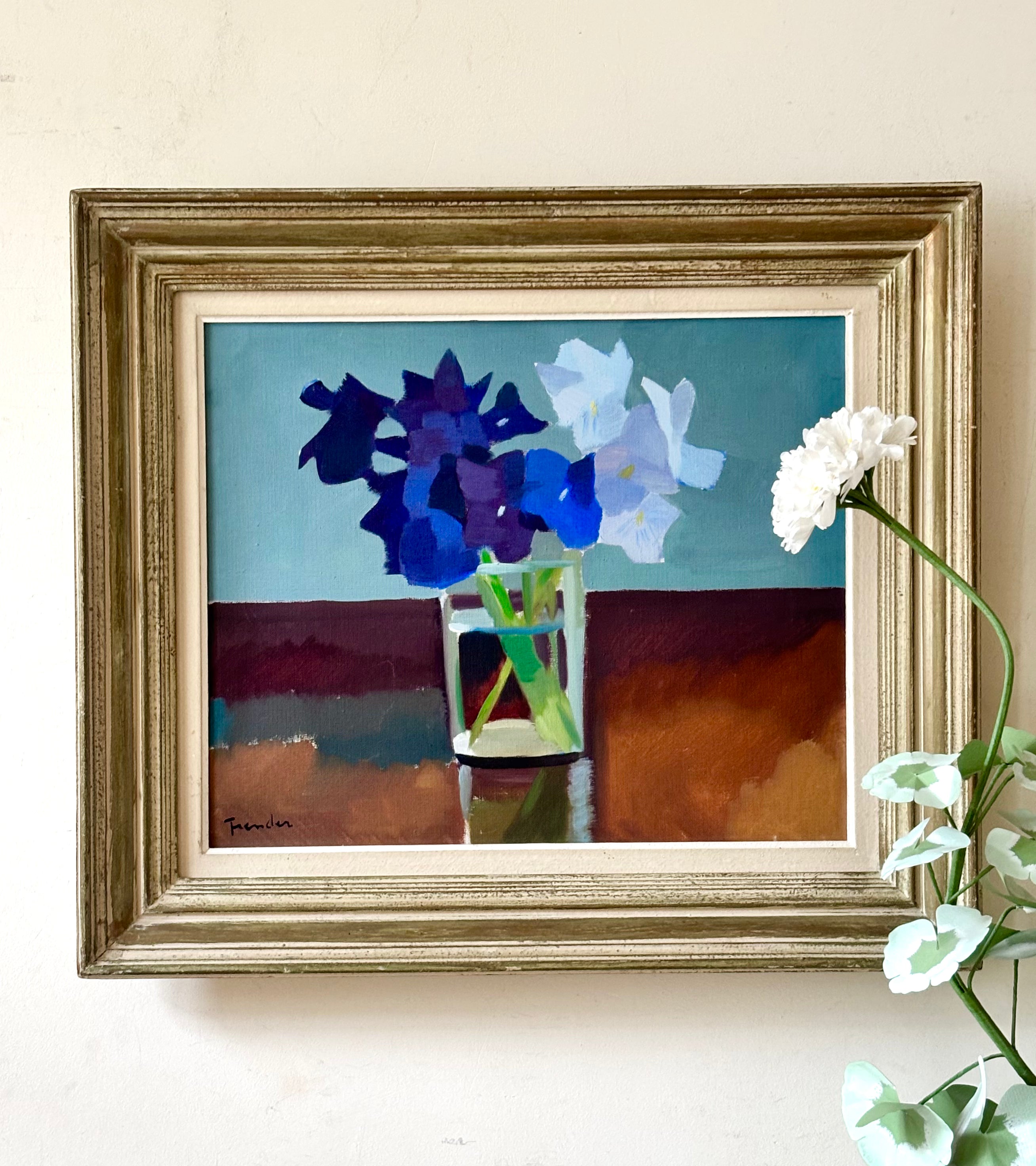 Purple Flowers in a Glass Vase ON HOLD PLEASE EMAIL FOR WAITLIST.