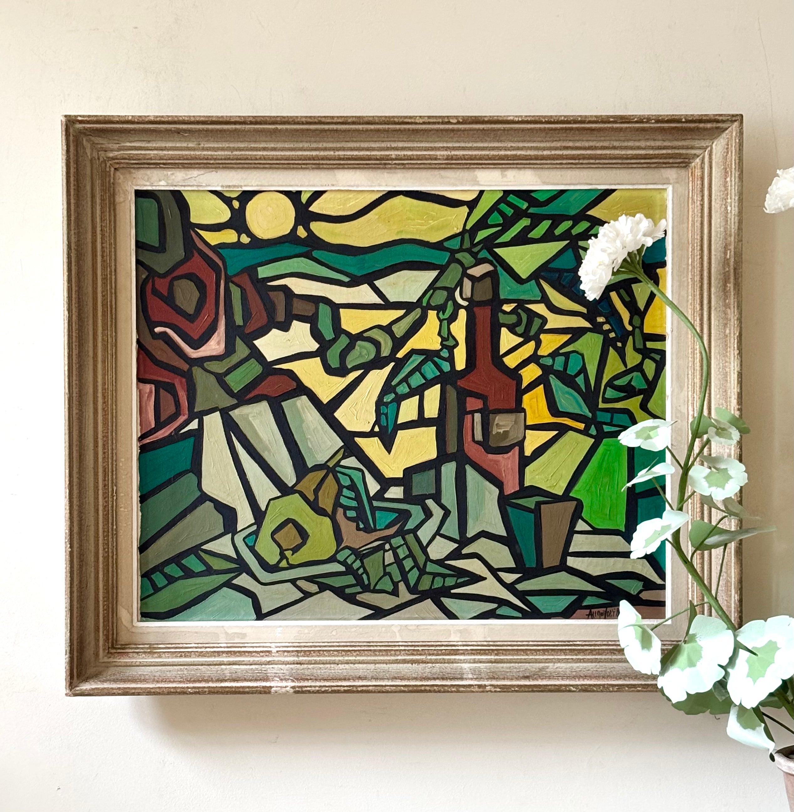 'Cubist' Landscape with Wine Bottle
