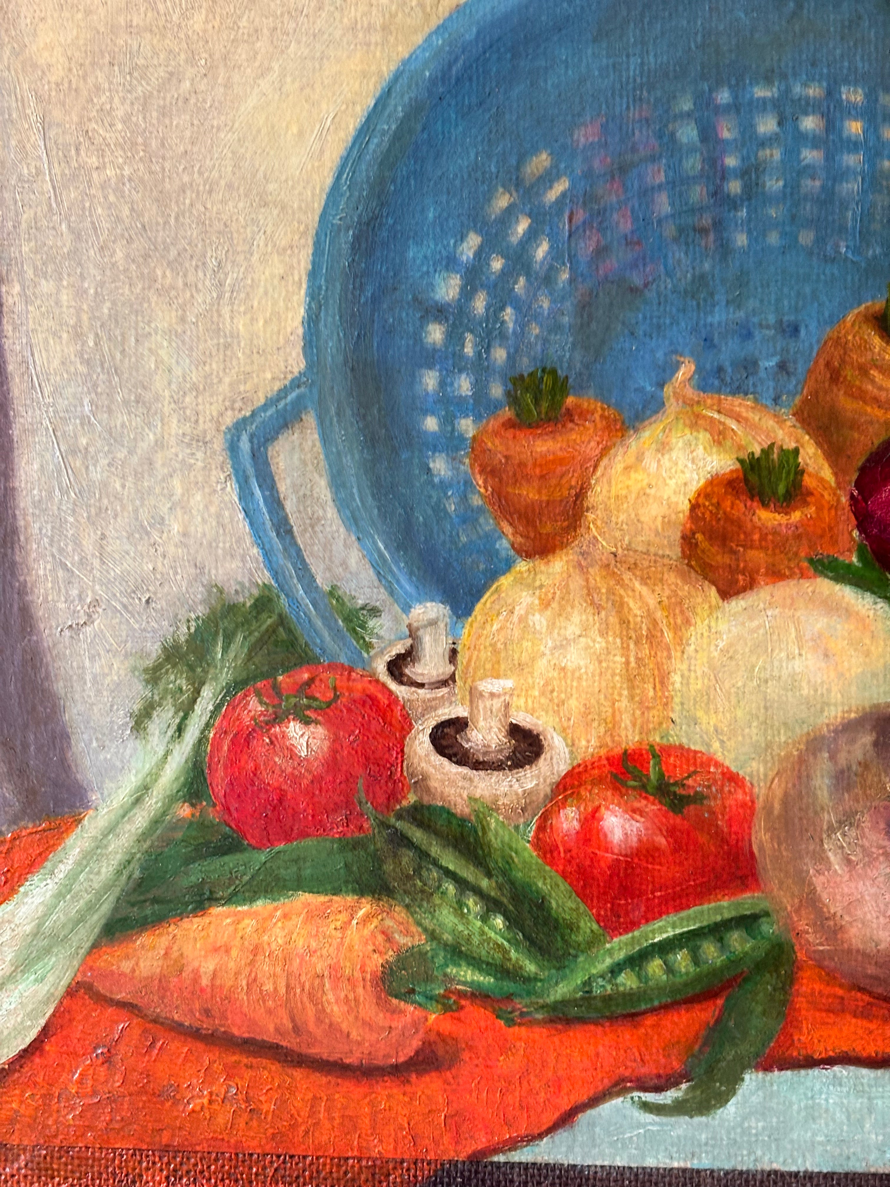 Vegetables with a Blue Colander