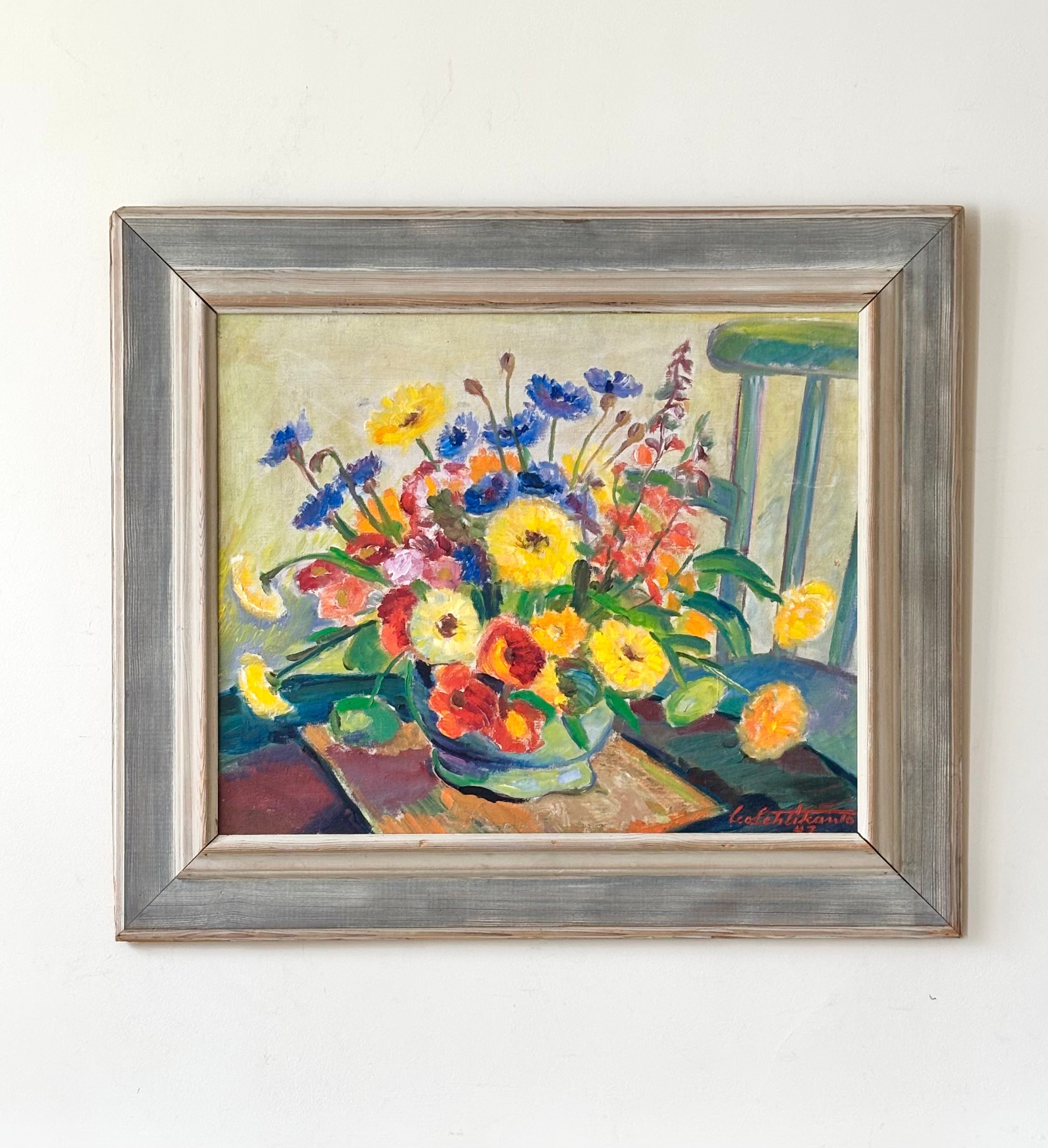 Summer Flowers in a Green Vase