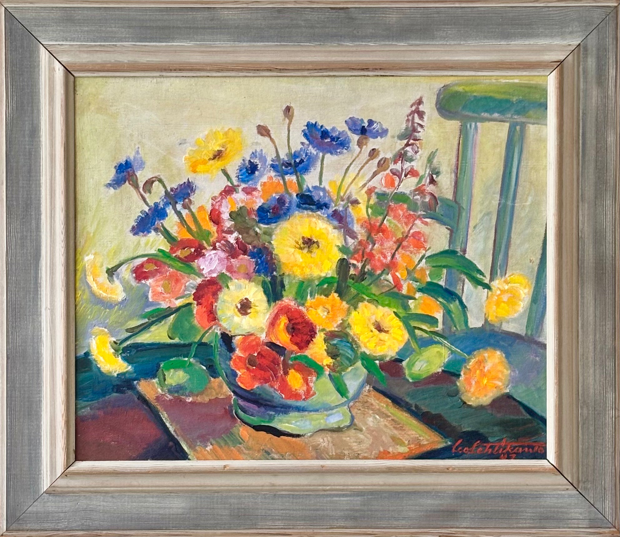 Summer Flowers in a Green Vase
