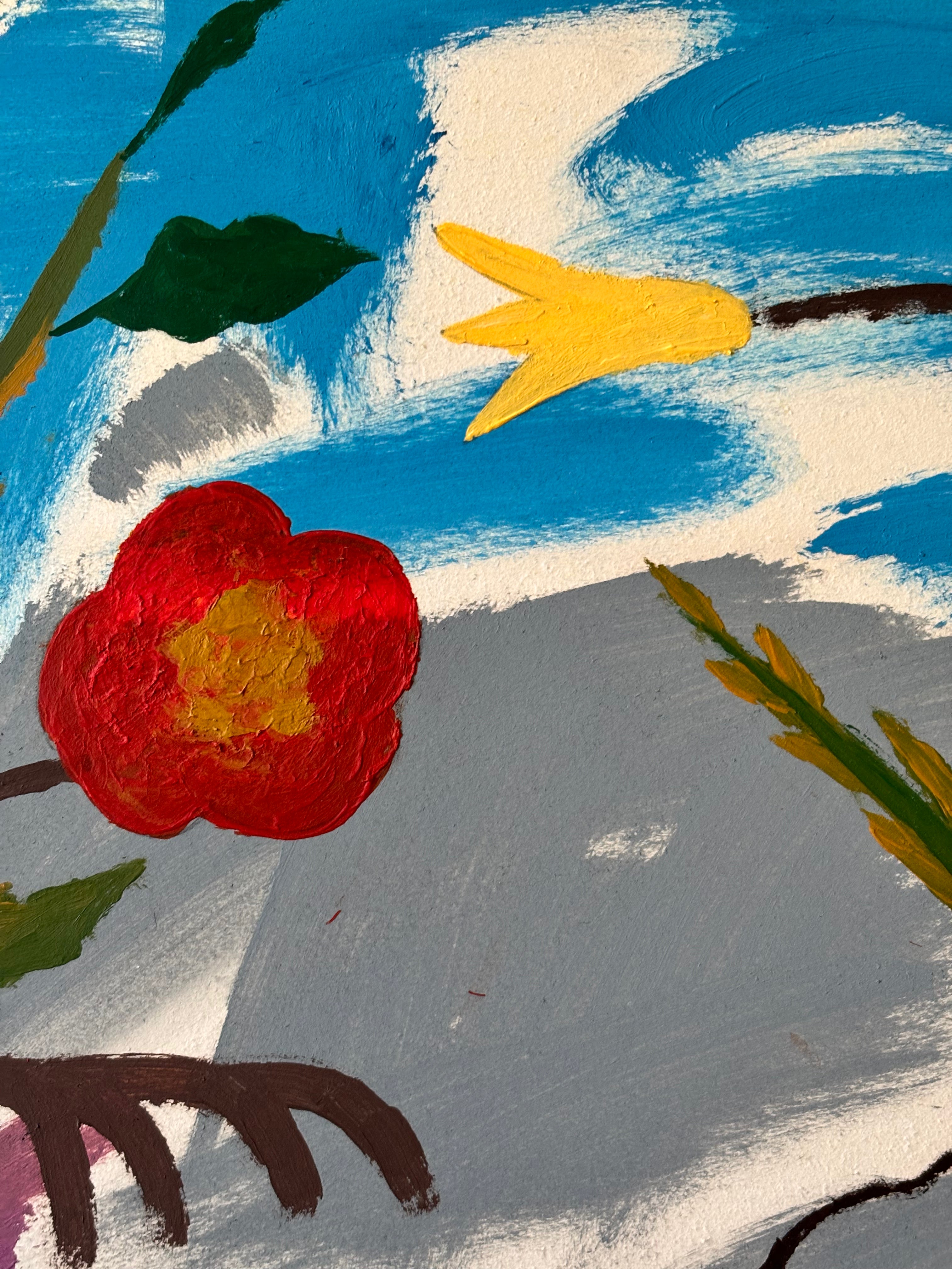 Spring Flowers in a Blue and Green Vase