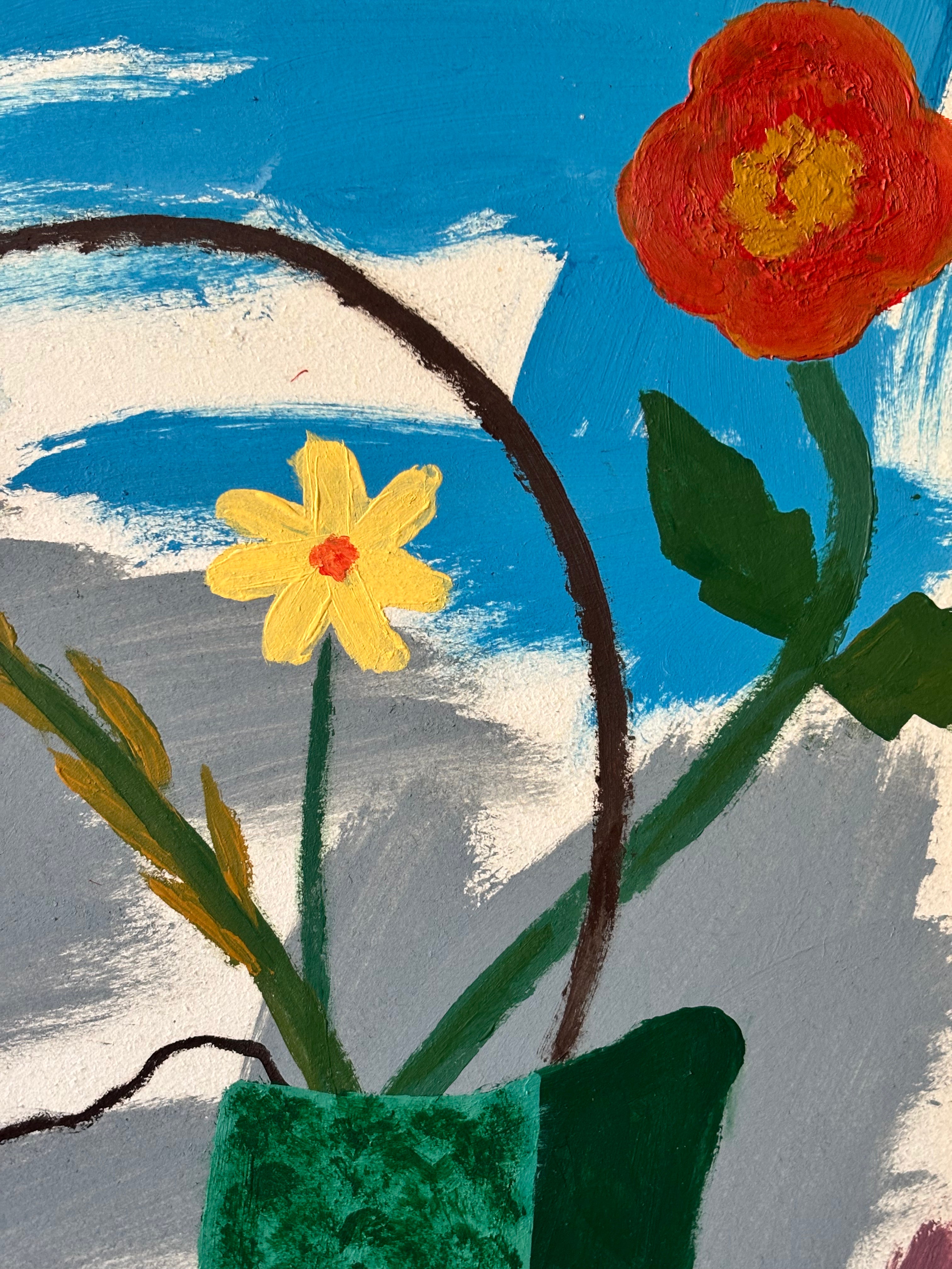 Spring Flowers in a Blue and Green Vase