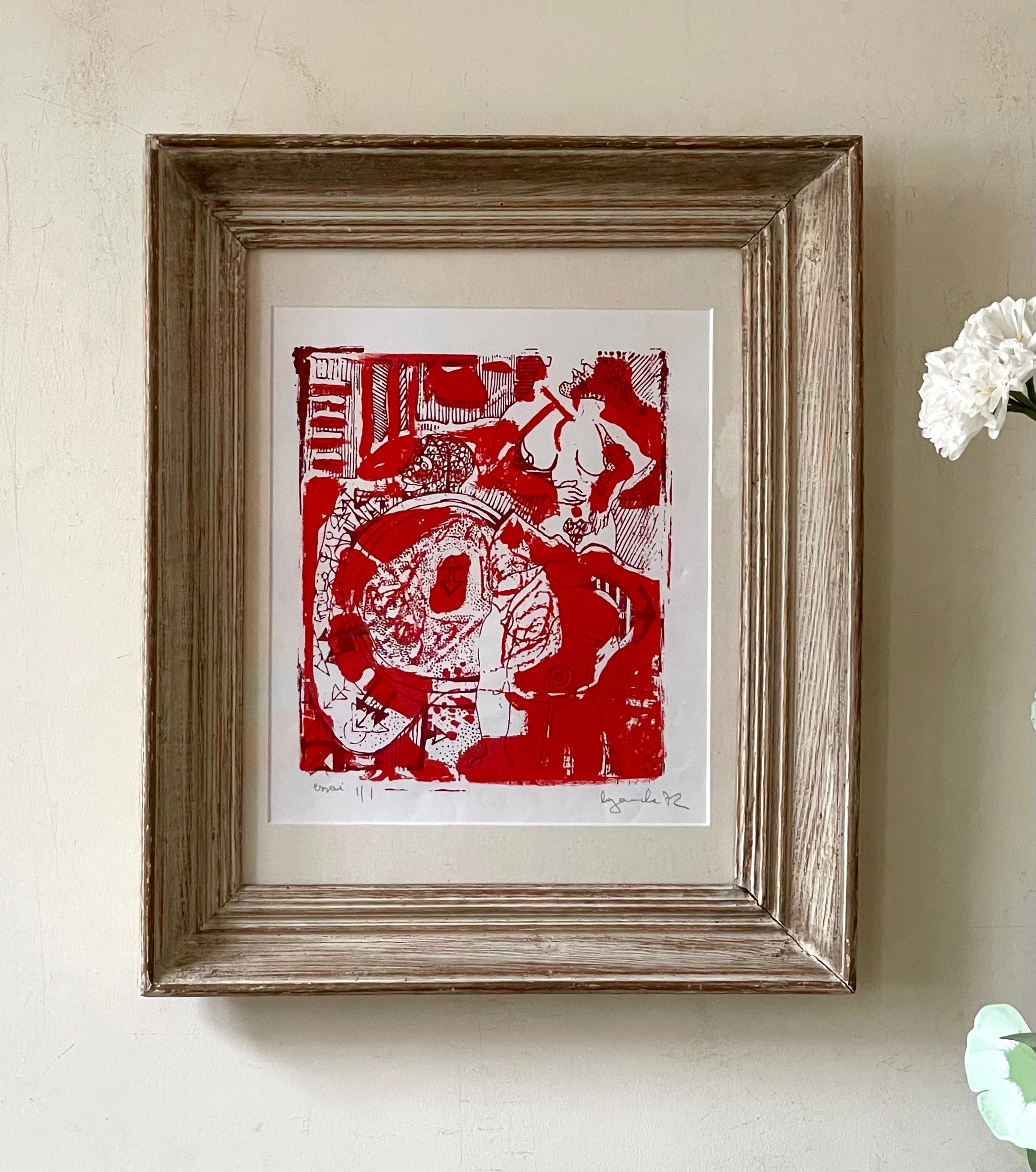 Red and White Abstract
